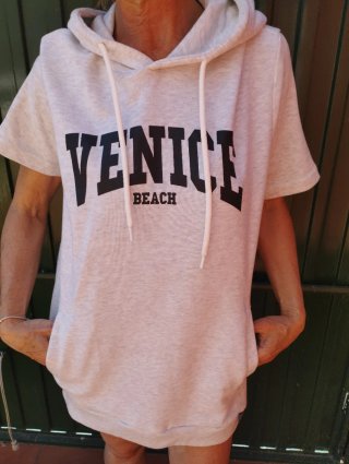 Sudadera Bershka M Manga Corta Venice Beach Gris