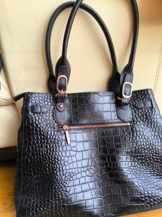 Bolso Lorenzo Piel Negro Cocodrilo