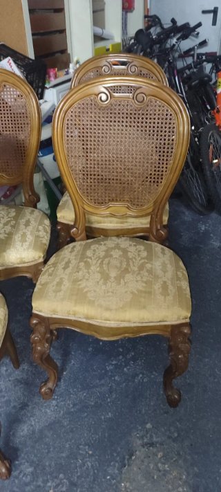 Juego de 6 Sillas Antiguas Rattan y Madera
