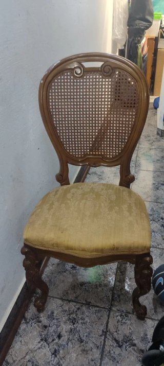 Juego de 6 Sillas Antiguas Rattan y Madera