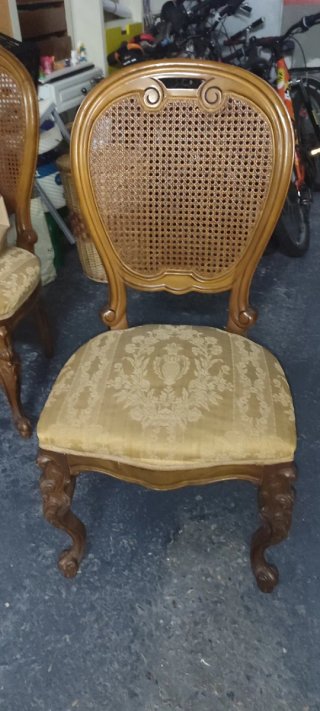 Juego de 6 Sillas Antiguas Rattan y Madera