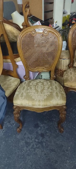 Juego de 6 Sillas Antiguas Rattan y Madera