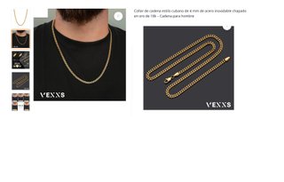 Cadena Cubana VEXXS 4mm Chapado Oro Hombre