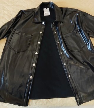 Giacca camicia similpelle nera Tezenis over