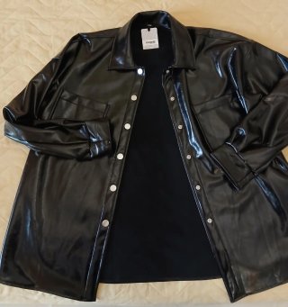 Giacca camicia similpelle nera Tezenis over