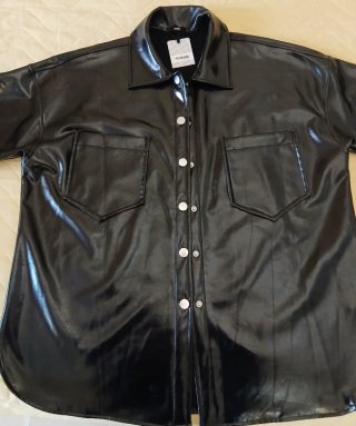 Giacca camicia similpelle nera Tezenis over
