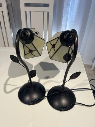 2 Lámparas Forja Cristal Beige/Negro