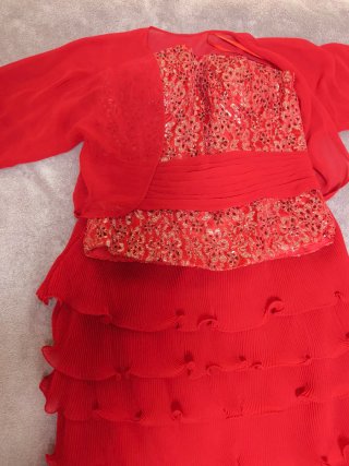 Vestido de fiesta 3 piezas rojo y plateado moderno