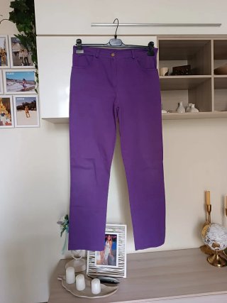 Pantalone viola donna cotone gamba dritta