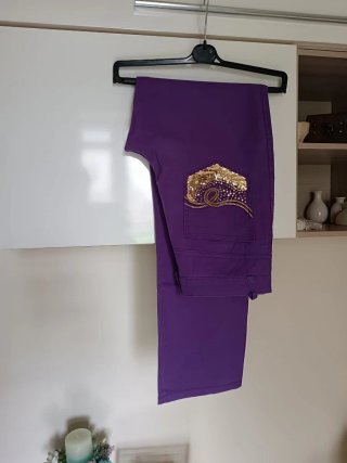 Pantalone viola donna cotone gamba dritta