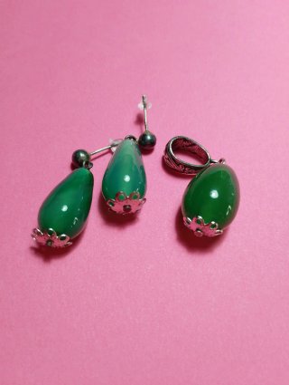 Conjunto Pendientes y Colgante Jade Verde