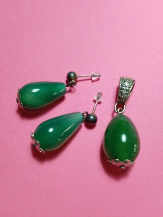 Conjunto Pendientes y Colgante Jade Verde