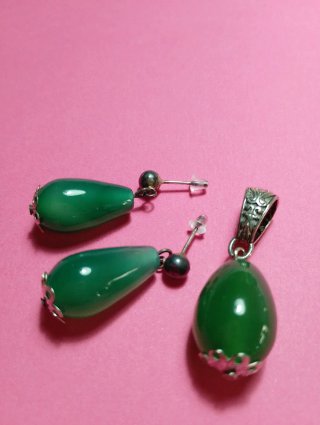 Conjunto Pendientes y Colgante Jade Verde