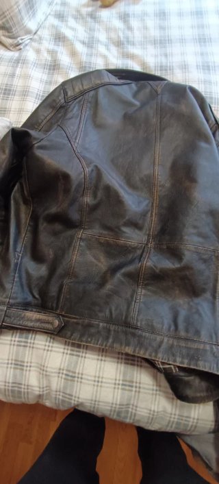 Cazadora Biker Cuero Envejecido Negra/Marrón