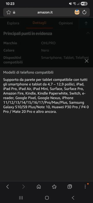 Supporto da parete per tablet in alluminio
