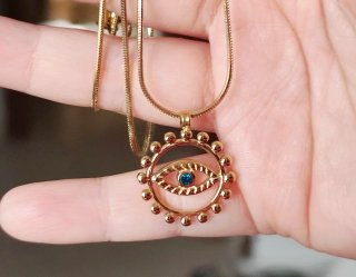 Collar Ojo Turco Dorado con Piedra Azul