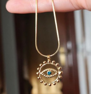Collar Ojo Turco Dorado con Piedra Azul