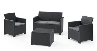 Conjunto de jardín: 2 sillones, sofá y mesa