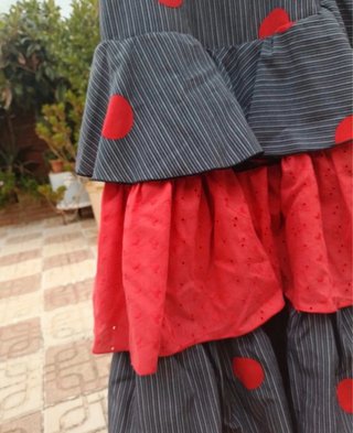 Vestido Flamenca Lunares Gris y Rojo