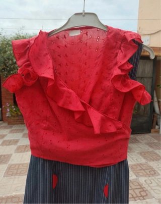 Vestido Flamenca Lunares Gris y Rojo