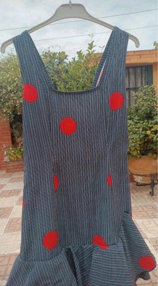 Vestido Flamenca Lunares Gris y Rojo