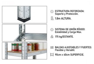 Estantería Metálica y Madera MDF 180x90x40cm
