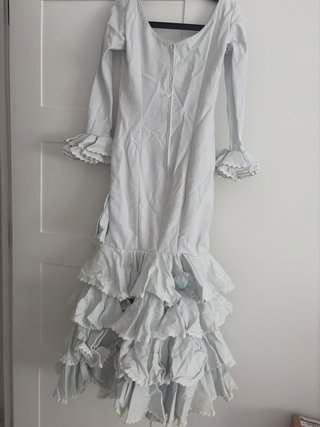 Vestido Flamenca Volantes Blanco azulado