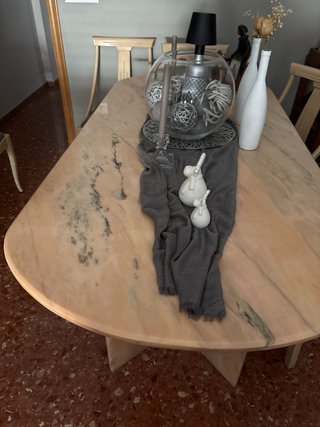 Mesa comedor y auxiliar mármol y marqueteria