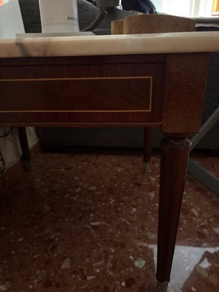 Mesa comedor y auxiliar mármol y marqueteria