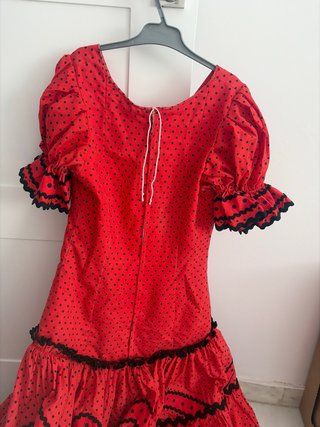Vestido Flamenca Niña Rojo, lunares negros