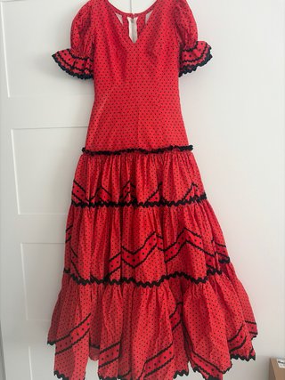 Vestido Flamenca Niña Rojo, lunares negros