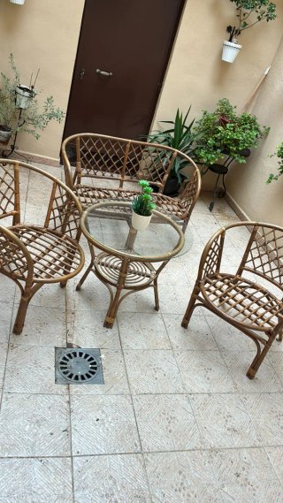 Conjunto Ratán Mesa Cristal Exterior