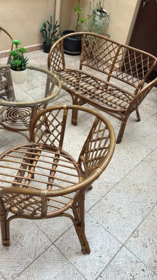 Conjunto Ratán Mesa Cristal Exterior