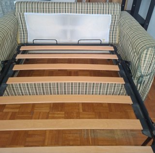 Sofá cama tela beige y verde sin colchón