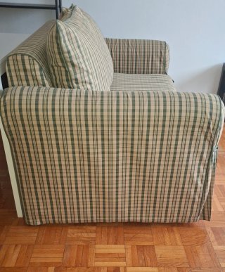 Sofá cama tela beige y verde sin colchón