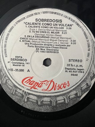 Vinilo Sobredosis - Caliente Como Un Volcan 1984