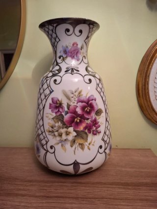 Jarrón Bohemia Porcelana Flores Moradas