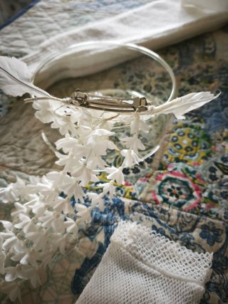 Tocado y guantes comunión blanco