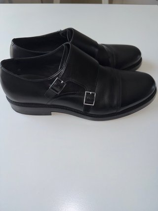 Zapatos Zara Doble Hebilla Cuero Negro