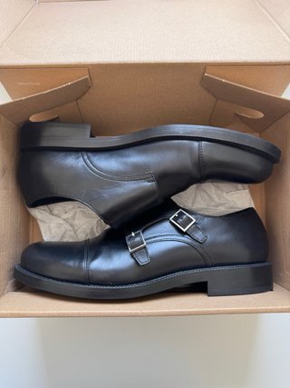 Zapatos Zara Doble Hebilla Cuero Negro