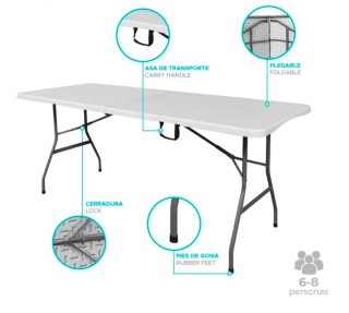 Mesa Plegable 180cm Blanca y Gris