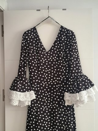 Vestido Flamenca Lunares Negro Blanco