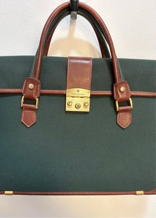 Borsa Samsonite pelle marrone e tela verde