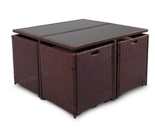 Conjunto mesa y sillas exterior mimbre