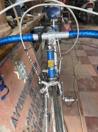 Bicicleta Antigua de Carreras Azul y Blanca