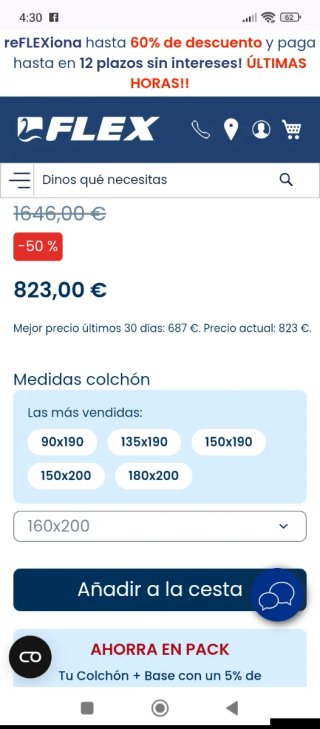 160x200 NUEVO FLEX NUBE AIRVEX COLCHON VISCOELÁSTI