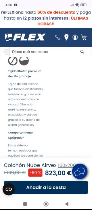 160x200 NUEVO FLEX NUBE AIRVEX COLCHON VISCOELÁSTI