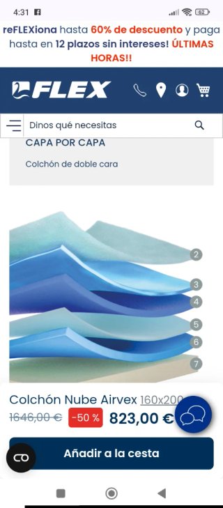 160x200 NUEVO FLEX NUBE AIRVEX COLCHON VISCOELÁSTI