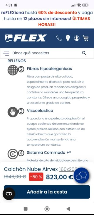 160x200 NUEVO FLEX NUBE AIRVEX COLCHON VISCOELÁSTI