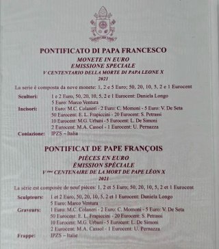 Cartera Monedas Vaticano 2021 Papa Leone X